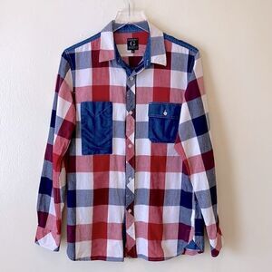 Goodale NYC Red White Blue Plaid Button Up Shirt